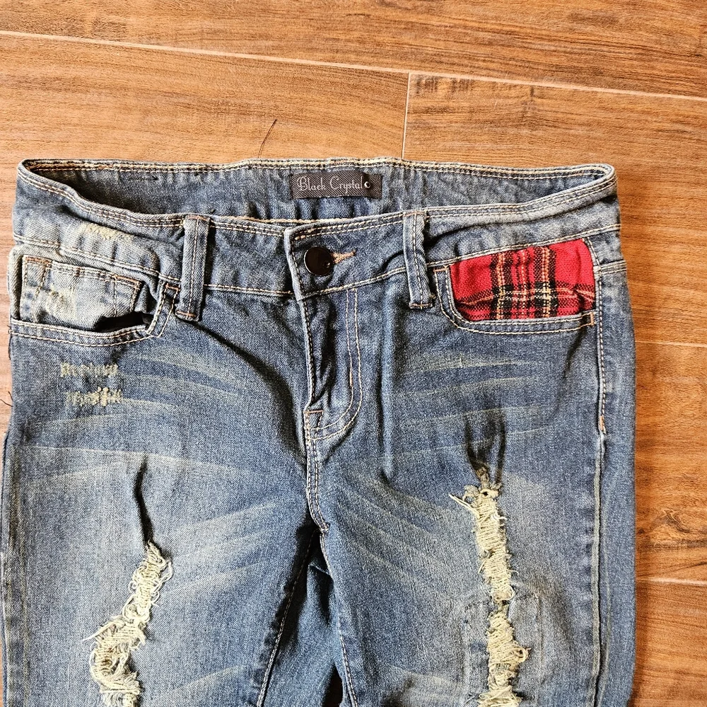 Women's Black Crystal Distressed Jeans Juniors 7 30x31 - Picture 4 of 8